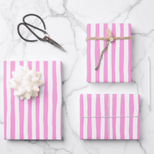 Hoja De Papel De Regalo Rayas torcidas de color rosa claro y blanco
