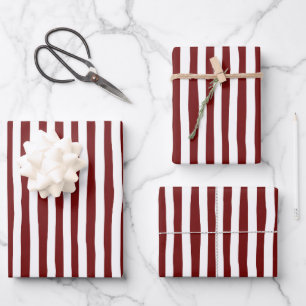 Hoja De Papel De Regalo Rayas torcidas rojas oscuras y blancas
