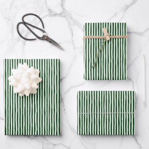 Hoja De Papel De Regalo Rayas torcidas verde bosque y blanco