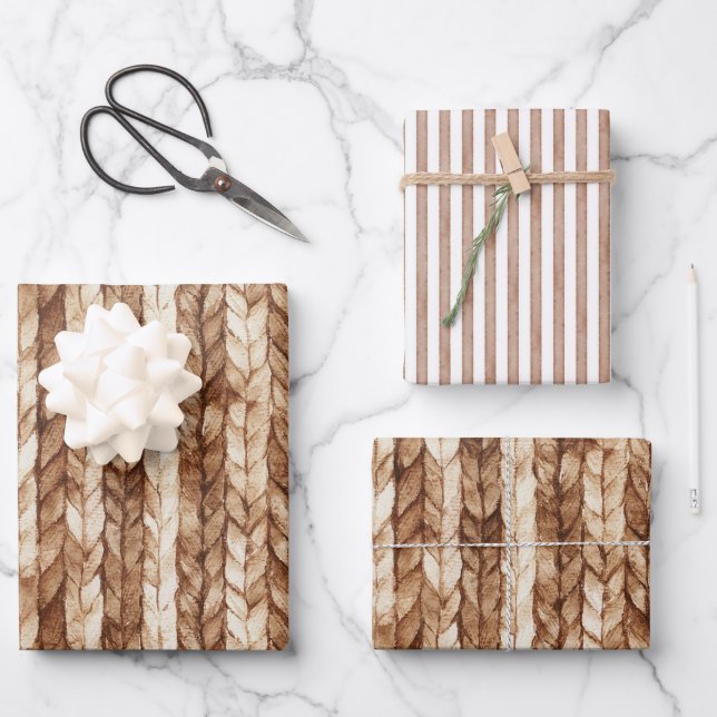 Hoja De Papel De Regalo Rayas trenzadas de imitación de crema marrón moda (Anverso)