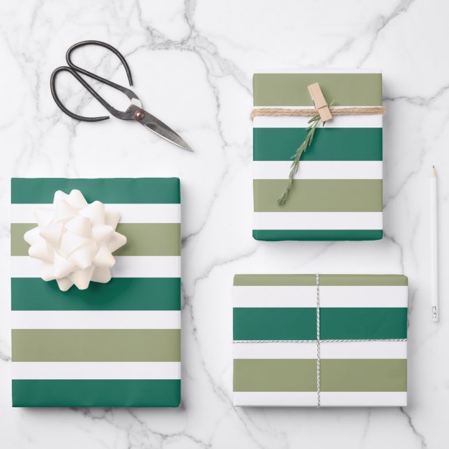 Hoja De Papel De Regalo Rayas Verdes Grises (Anverso)
