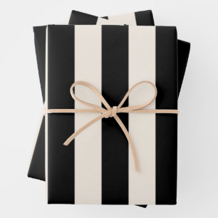 Hoja De Papel De Regalo Rayas verticales Black And Cream White Striks
