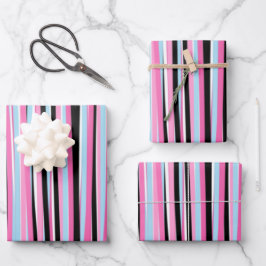 Hoja De Papel De Regalo Rayas verticales rosadas y negras