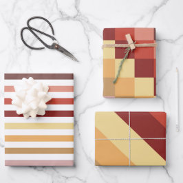 HOJA DE PAPEL DE REGALO RAYAS Y CUBOS DE COLOR OTOÑAL