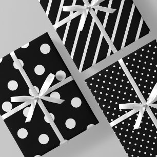 Hoja De Papel De Regalo Rayas y Lunares Clásico Negro y Blanco