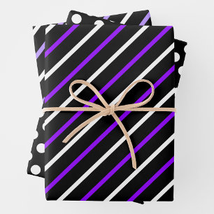 Hoja De Papel De Regalo Rayas y Lunares Morados, Negros y Blancos Divertid
