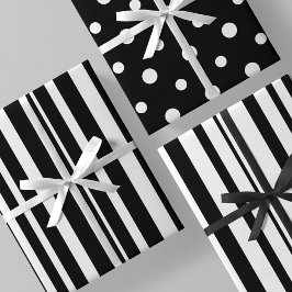 Hoja De Papel De Regalo Rayas y lunares sofisticados en blanco y negro
