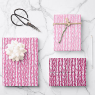 Hoja De Papel De Regalo Rayas Zigzag Blancas Rosa Caliente Luz Brillante O