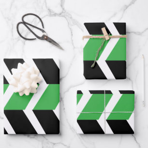 Hoja De Papel De Regalo Rayo de chevron verde negro