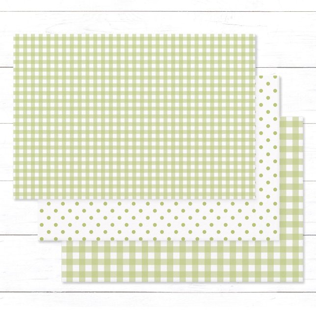 Hoja De Papel De Regalo Rayos de Gingham Verde Iluminosos y sin tiempo (Modern, elegant light green gingham checks and polka dots pattern mix wrapping paper sheets.)