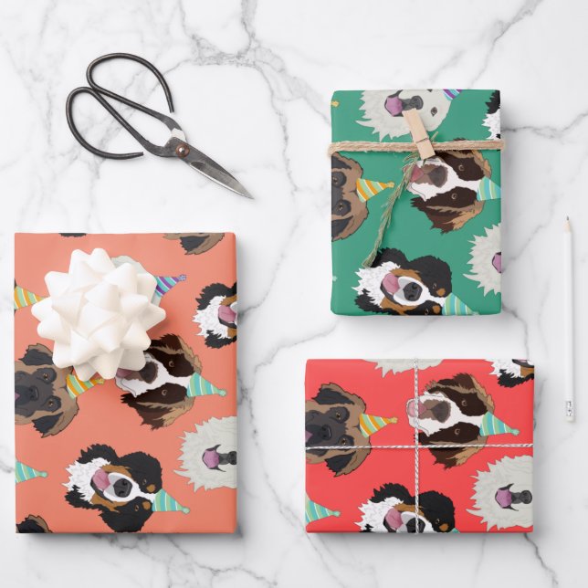 Hoja De Papel De Regalo Razas de perro lindo cumpleaños  (Anverso)