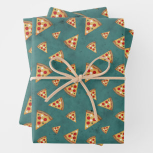 Hoja De Papel De Regalo Rebanadas de pizza geniales patrón vintage azul ve