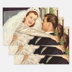 Hoja De Papel De Regalo Recién casados en una boda vintage, novia y novio