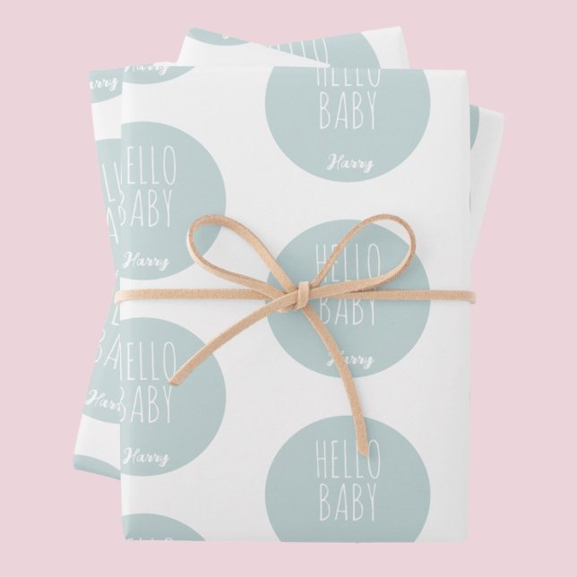 Hoja De Papel De Regalo Recién nacido Azul Verde Moderno Elegante (Subido por el creador)