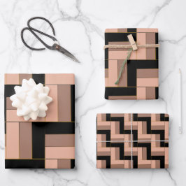 Hoja De Papel De Regalo Rectángulos Geométricos Marrón Mocha Negro