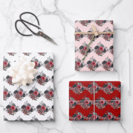 Hoja De Papel De Regalo Red and Silver Elegant Flowers