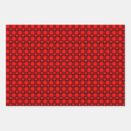 Hoja De Papel De Regalo Red Black Buffalo Heart Plaid