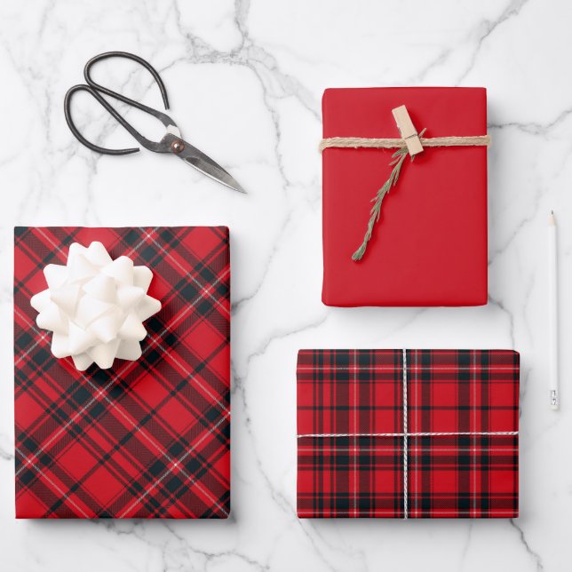Hoja De Papel De Regalo Red, Black & White Plaid (Anverso)