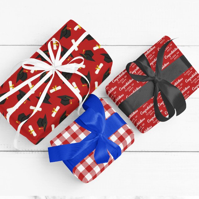 Hoja De Papel De Regalo Red Caps Diplomas Mixed Graduation Patterns (Subido por el creador)