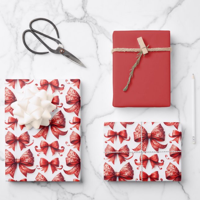 Hoja De Papel De Regalo Red Christmas Bows (Anverso)