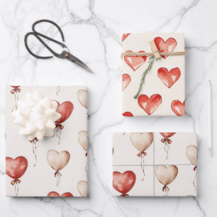 Hoja De Papel De Regalo Red Cream Heart Balloons Baby Shower