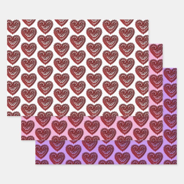 Hoja De Papel De Regalo Red Filigree Hearts Collection (Set)
