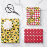 Hoja De Papel De Regalo Red Gingham Polka Dots Sunflower Floral Patterns<br><div class="desc">Hojas de papel envolvente de girasol con patrones mixtos a juego: una con muchos girasoles amarillos,  una con puntos de polka rojo y blanco y otra con gingham roja con racimos de girasol.</div>