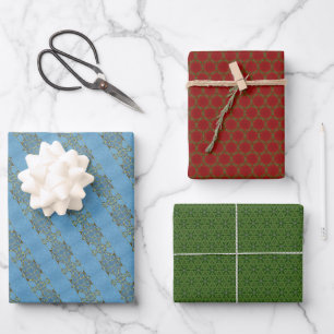 Hoja De Papel De Regalo Red, Gold, Green Blue Merry Christmas Patterns Wr