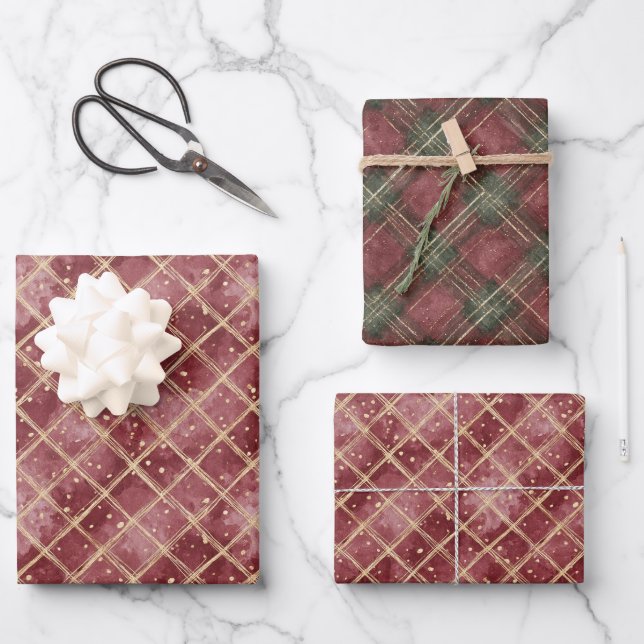Hoja De Papel De Regalo Red Green Stripes Plaid Christmas (Anverso)