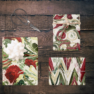 Hoja De Papel De Regalo Red Green y Cream Artsy Swirls