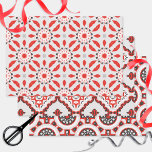 Hoja De Papel De Regalo Red Grey Black & White Modern Ethnic Geometric<br><div class="desc">Set of three wrapping paper sheets with different patterns in matching colors. Each sheet features a seamless geometric pattern in ethnic style in red,  light grey,  black and white.</div>