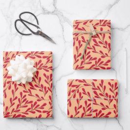 Hoja De Papel De Regalo  Red Leafy Branches Seamless Pattern