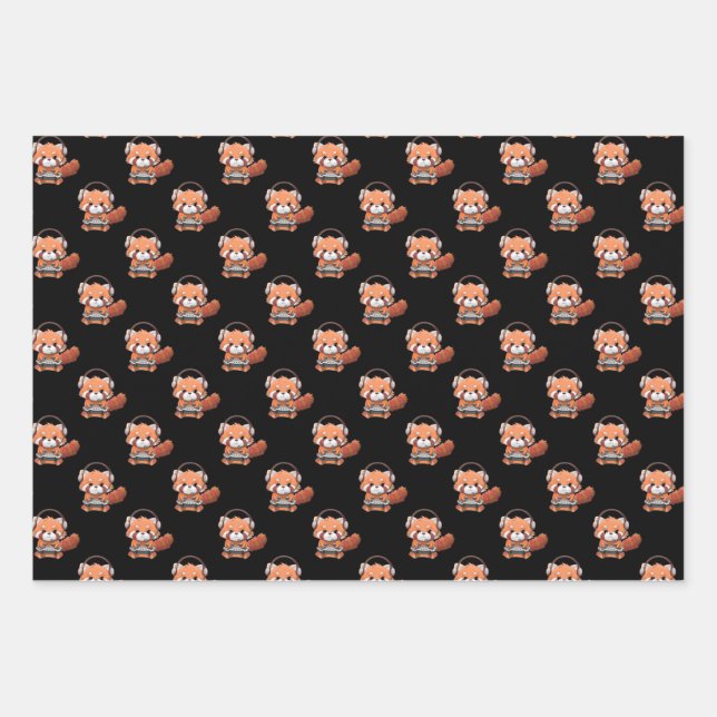 Hoja De Papel De Regalo Red Panda Gamer (Anverso)