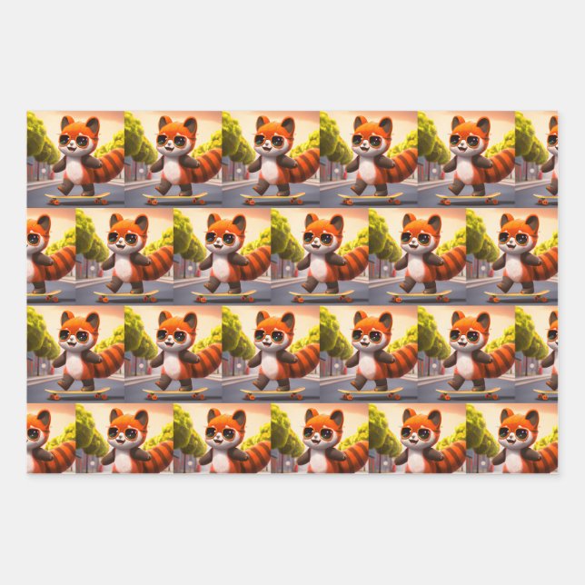 Hoja De Papel De Regalo Red Panda Rides (Anverso)