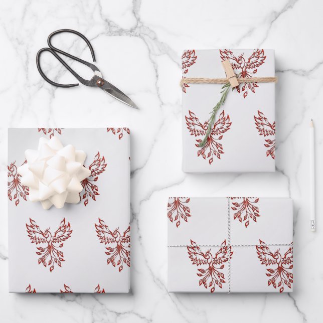 Hoja De Papel De Regalo Red Phoenix Rises Silver (Anverso)