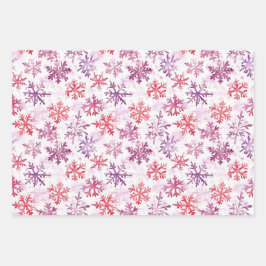Hoja De Papel De Regalo Red Purple Snowflakes Christmas Tree Stripes