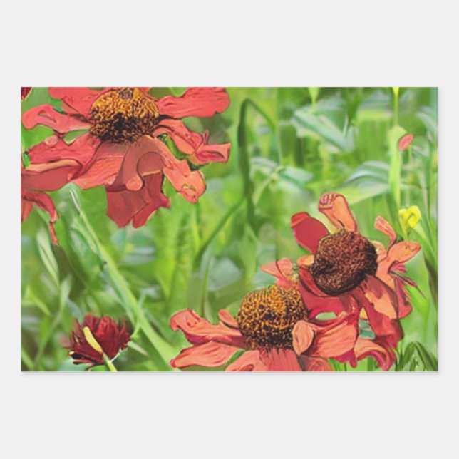 HOJA DE PAPEL DE REGALO RED RUDBECKIA FLOWERS (Anverso)