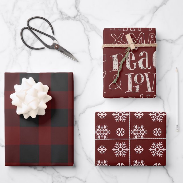 Hoja De Papel De Regalo red rustic pattern Merry Christmas (Anverso)