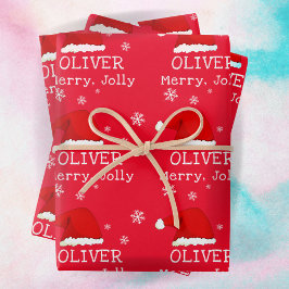 Hoja De Papel De Regalo Red Santa Hat Snowflake Merry Jolly Kids
