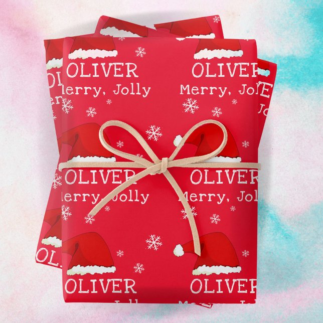 Hoja De Papel De Regalo Red Santa Hat Snowflake Merry Jolly Kids (Subido por el creador)