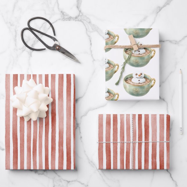 Hoja De Papel De Regalo Red Stripes Christmas Happy Marshmallow (Anverso)