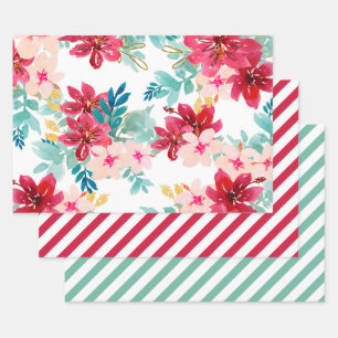 Hoja De Papel De Regalo Red Verde azulada acuarela Floral Greeneración Str
