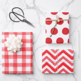 Hoja De Papel De Regalo Red Watercolor Dots Gingham Wrapping Paper