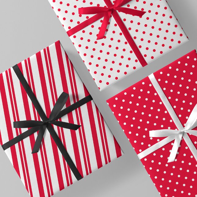 Hoja De Papel De Regalo Red & White Candy Cane Stripes & Polka Dots (Red & White Candy Cane Stripes & Polka Dots Wrapping Paper Sheets)