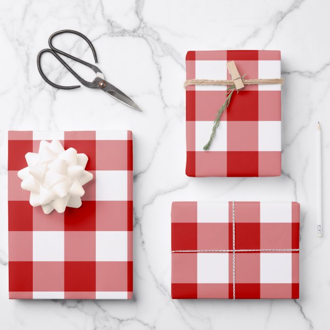 Hoja De Papel De Regalo Red White Gingham Check Plaid (Anverso)