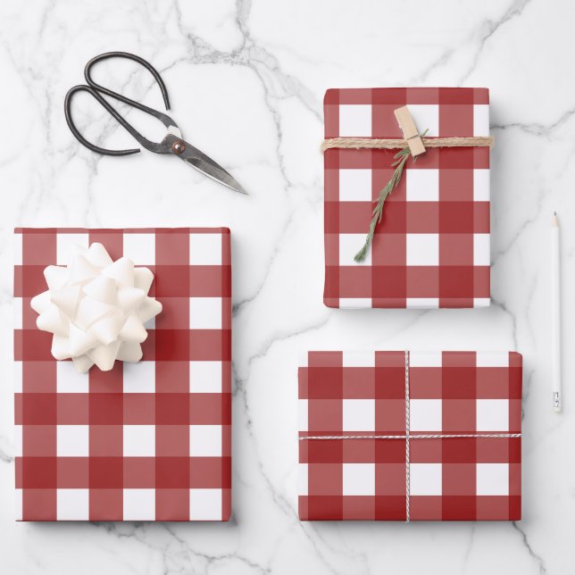 Hoja De Papel De Regalo Red White Gingham Check Plaid (Anverso)