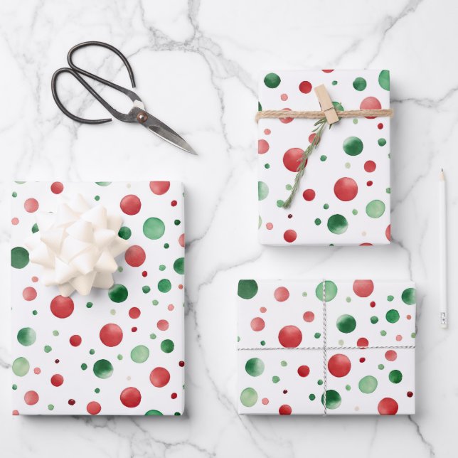 Hoja De Papel De Regalo Red White Green Dots Birthday (Anverso)