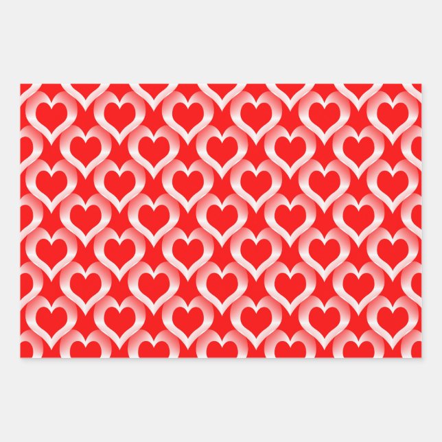 Hoja De Papel De Regalo Red White Hearts Pattern (Anverso)