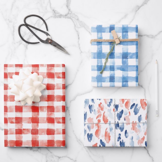 Hoja De Papel De Regalo Red White Plaid Stripes Birthday (Anverso)
