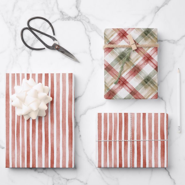 Hoja De Papel De Regalo Red White Stripes Christmas (Anverso)